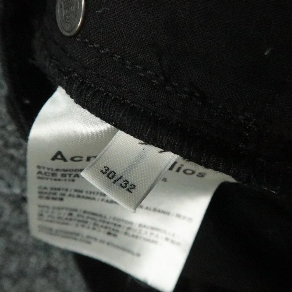 Acne Studios Jeans Mens 30x27 Black Ace Stay Cash Slim Straight 5 Pocket